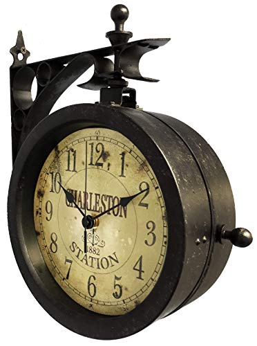 Infinity Instruments Charelston Outdoor Clock, Waterproof Double Sided Train Station Clock & Thermometer