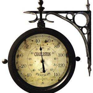 Infinity Instruments Charelston Outdoor Clock, Waterproof Double Sided Train Station Clock & Thermometer