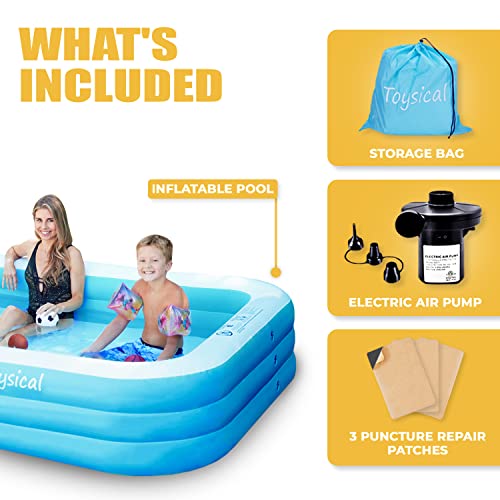 Toysical Inflatable Pool for Kids and Adults with Pump - 118 x 72 x 22 - More Durable Than Other Blow up Pools for Adults - Includes Patches