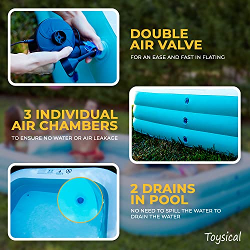 Toysical Inflatable Pool for Kids and Adults with Pump - 118 x 72 x 22 - More Durable Than Other Blow up Pools for Adults - Includes Patches