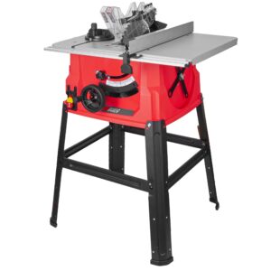 promaker table saw, 10-inch 15.5-amp 5000rpm 1800w, benchtop table saw, from 0-45º up to 0º-90º bevel cut. table saw 10 inch with metal stand for woodworking including a saw blade. pro-sb1800