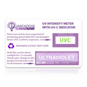 quantadose® uvc light test card with uvc light wavelength indicator and photochromic uv intensity test