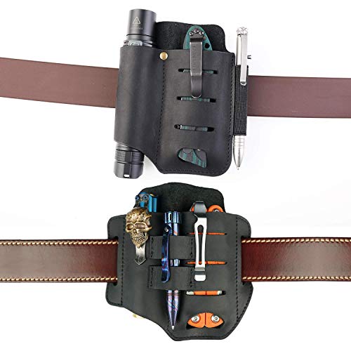 VIPERADE PJ13 + PJ15 EDC Organizer Leather Sheath for Multitools/Knives, AA Flashlights Folding Knives, Tactical pens