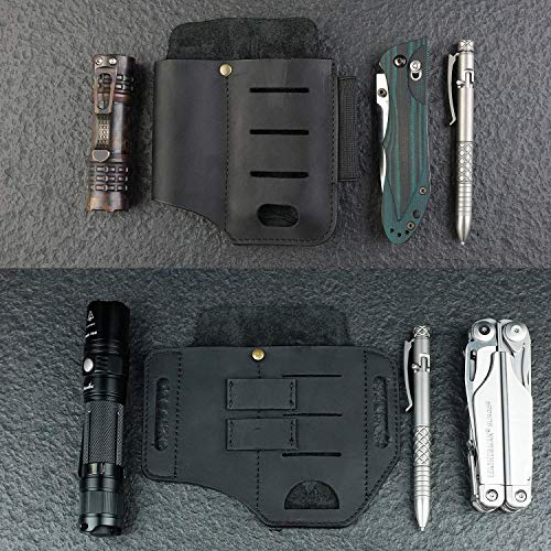 VIPERADE PJ13 + PJ15 EDC Organizer Leather Sheath for Multitools/Knives, AA Flashlights Folding Knives, Tactical pens