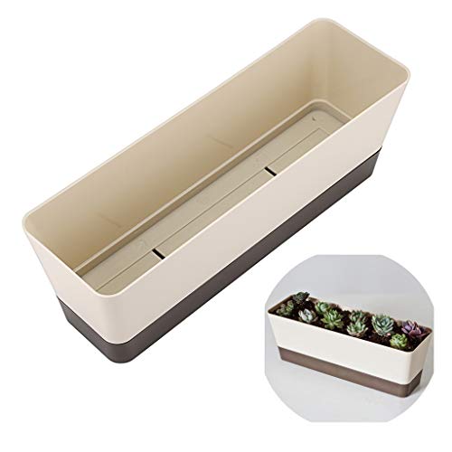 Skelang 3 Pcs Rectangular Plant Pot, 12" Watering Plant Container with Drainage Hole, Window Planter Box with Saucer for Succulents, Flowers, Indoor Plants, African Violets