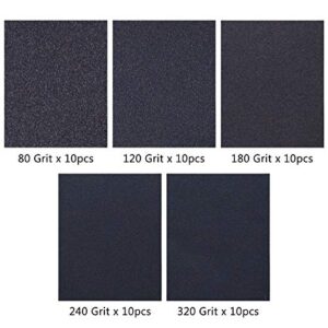 1/4 Sheet Sandpaper Assorted 80/120/180/240/320 Grit Hook & Loop or Clip on Sander Sheets 5.5" x 4.5" Silicon Carbide Sanding Sheets for Wet/Dry Palm Sanders Polishing Accessories, 50PCS…