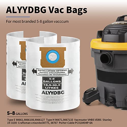 ALYYDBG for Shop Vac Bags 5-8 Gallon, Type E 90661 9066133, Type H 90671 9067133; VF2004, VHBS VDBS High- Efficiency Disposable Vaccum Collection Filter Bags 5 Pack