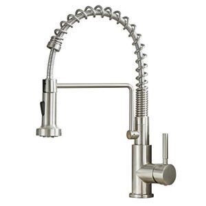 friho lead-free commercial brushed nickel stainless steel single handle single lever pull out pull down sprayer spring bar sink kitchen sink faucet, brushed nickel kitchen faucets