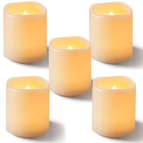 Homemory Flickering Flameless Votive Candles, 12PCS Battery Operated LED Votive Tealight Candles, Realistic Electricn Fake Candle for Easter, Wedding, Table (Battery Included)