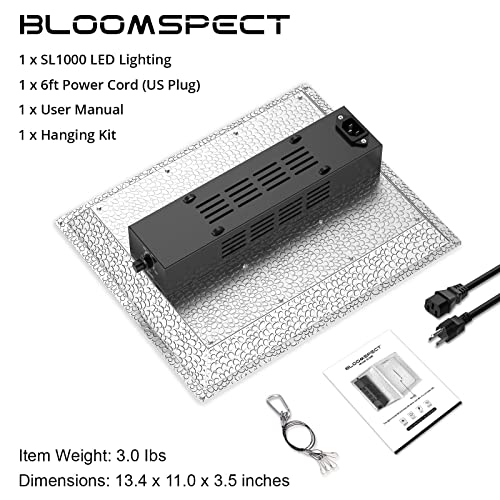 Grow Light, BLOOMSPECT Dimmable SL1000 LED Grow Lights Full Spectrum for Indoor Plants, 100W Plant Growing Lamps with Reflector Hood for Veg and Bloom 2x2ft Coverage