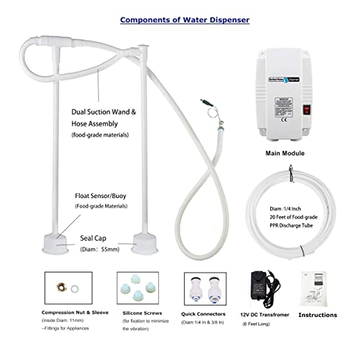 Water Dispenser 5 Gallon Bottle Water Pump System 60PSI for Fridge Ice Maker Faucet (12V Upgraded -Dual Inlet)