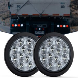 nilight 2pcs 4" white round led reverse back up light w/surface mount grommet plugs trailer tail lights for truck trailer rv jeep, 2 years warranty (tl-26)