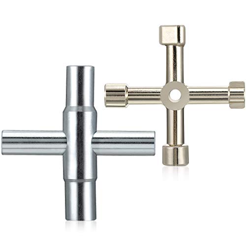 Mudder 4 Way Sillcock Key Plated Steel Water Keys with 4 Way Utility Gas Meter Keys Faucet Wrench Tool for Opening and Closing Sillcock or Spigots (Silver)