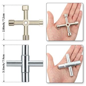 Mudder 4 Way Sillcock Key Plated Steel Water Keys with 4 Way Utility Gas Meter Keys Faucet Wrench Tool for Opening and Closing Sillcock or Spigots (Silver)