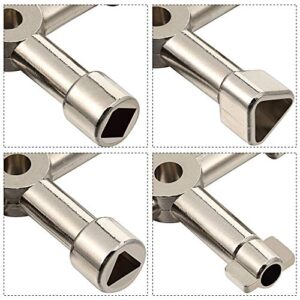 Mudder 4 Way Sillcock Key Plated Steel Water Keys with 4 Way Utility Gas Meter Keys Faucet Wrench Tool for Opening and Closing Sillcock or Spigots (Silver)