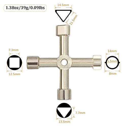 Mudder 4 Way Sillcock Key Plated Steel Water Keys with 4 Way Utility Gas Meter Keys Faucet Wrench Tool for Opening and Closing Sillcock or Spigots (Silver)