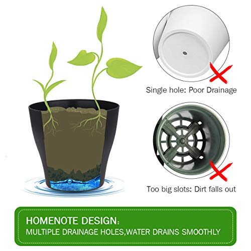 homenote Plant Pots, Set of 15 Plastic Planters with Multiple Drainage Holes and Tray 6 inch Indoor Plant Pot for All Home Garden Flowers Succulents (Black)