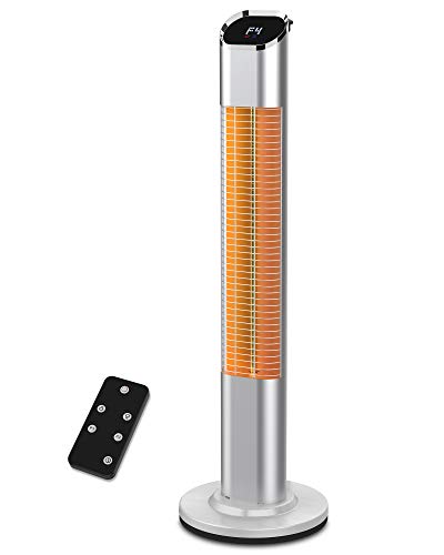 1500W Electric Infrared Standing Heater for Patio, Outdoor Portable Vertical Heater with Heating Gold Tube, LED Touch Screen Display & Remote Control, 24H Auto Shut Off and Super Quiet