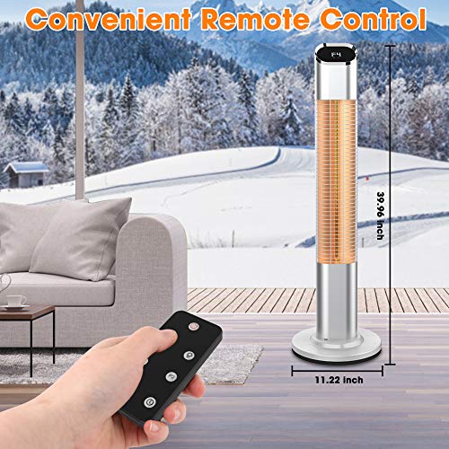 1500W Electric Infrared Standing Heater for Patio, Outdoor Portable Vertical Heater with Heating Gold Tube, LED Touch Screen Display & Remote Control, 24H Auto Shut Off and Super Quiet