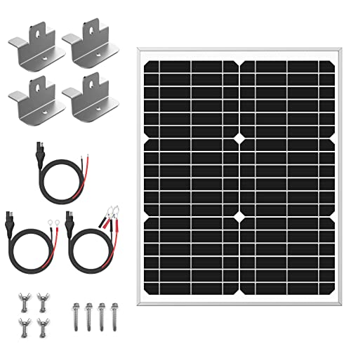 SUNER POWER 12V Waterproof Solar Battery Trickle Charger & Maintainer - 20 Watts Solar Panel Built-in Intelligent MPPT Solar Charge Controller + Upgraded Z-Brackets + SAE Connection Cable Kits