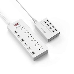 hitrends power strip surge protector 6 outlets with 6 usb ports & 8 ports usb charging station - white