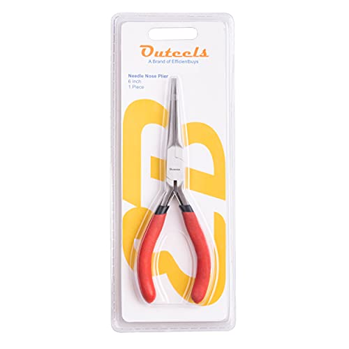 Outeels Needle Nose Pliers 6 Inch - Precision Pliers with Extra Long Tapering and Non-Serrated Jaws for Jewelry Making, Bending Wire and Small Object Gripping - Pack 1