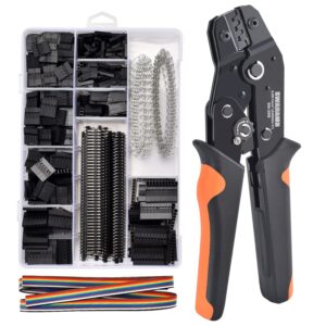 swanamb crimping tool kit, awg23-17 self-adjustable ratchet wire crimper plier set crimping tools kit with 1550pcs male and female 2.54mm dupont terminals crimping connectors wire end ferrules