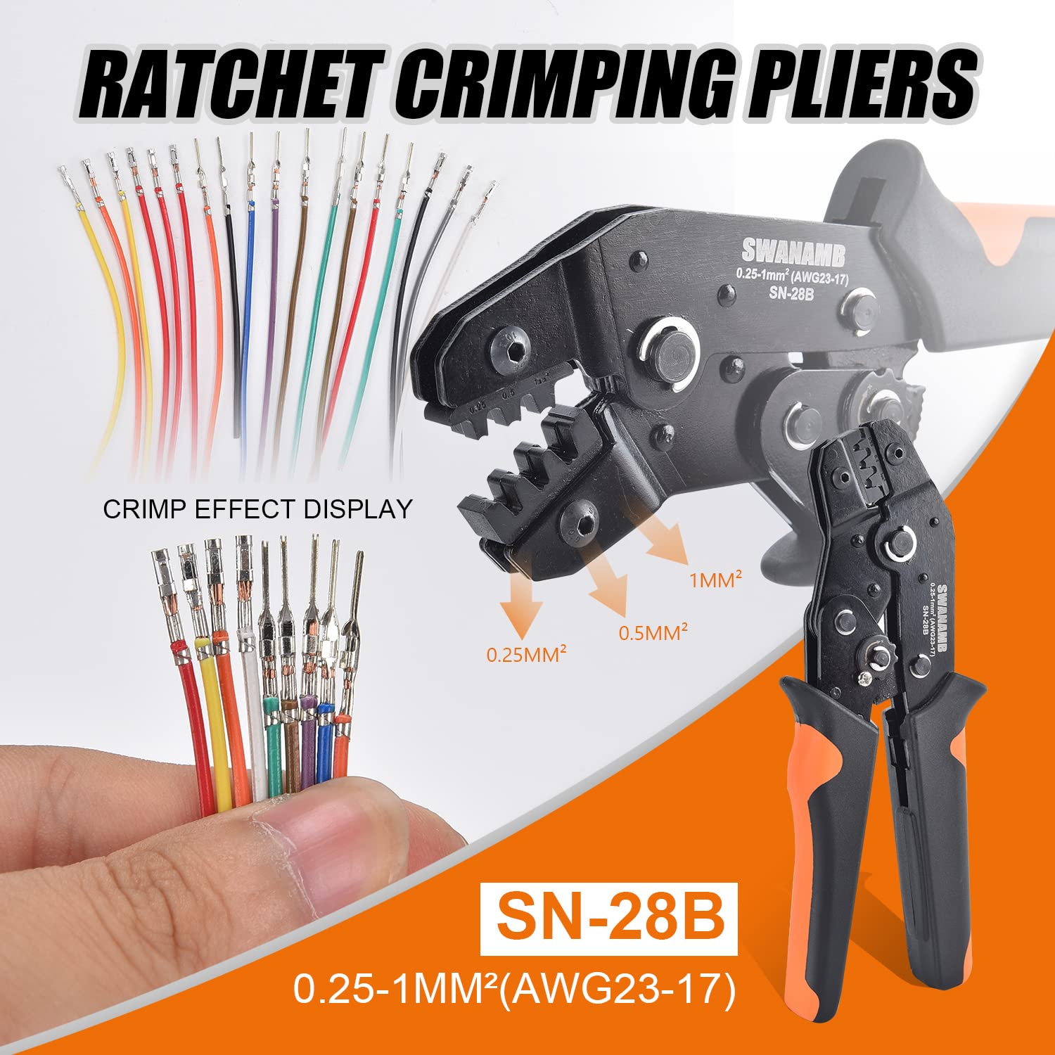 SWANAMB Crimping Tool Kit, AWG23-17 Self-adjustable Ratchet Wire Crimper Plier Set Crimping tools Kit with 1550PCS Male and Female 2.54mm dupont Terminals Crimping Connectors Wire End Ferrules