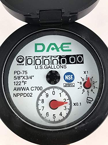 DAE PD-75 Non Lead NSF61, IP68 Positive Displacement Water Meter, 3/4" NPT Couplings, Pulse Output, Gallon