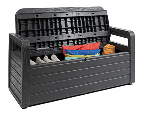 TOOMAX Foreverspring Chest with 2 Person Seat 270L, Wood Effect Plastic, Dim. cm 132,5x58x89, Art. 599, Anthracite