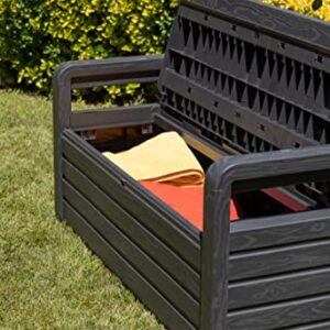 TOOMAX Foreverspring Chest with 2 Person Seat 270L, Wood Effect Plastic, Dim. cm 132,5x58x89, Art. 599, Anthracite