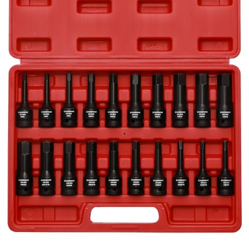 CASOMAN 1/2" Drive Master Impact Hex Bit Set, Hex Driver, SAE/Metric, 1/4" - 3/4", 6mm - 19mm, Cr-Mo Steel,Impact Grade, One-Piece Construction, 20-Piece 1/2" Drive Allen Bit Socket Set