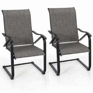 MFSTUDIO Outdoor Sling Dining Chair, 2 PCS Heavy Duty Spring Motion Patio Dining Chair, Tan Color, 300LBS