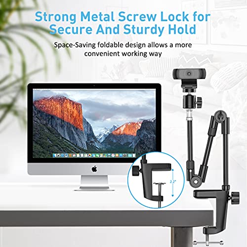 KDD Webcam Stand Camera Mount with Phone Holder, 25 Inch Foldable Flexible Gooseneck Cell Phone Clamp & Table Projector Mount, for Logitech C922 C930e C920S C920 C960 Brio 4K, Gopro Hero 8 7 6 5