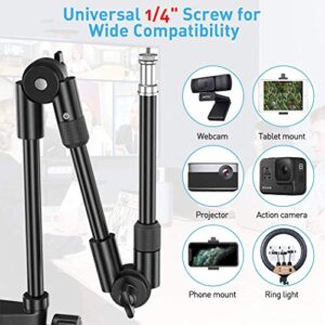 KDD Webcam Stand Camera Mount with Phone Holder, 25 Inch Foldable Flexible Gooseneck Cell Phone Clamp & Table Projector Mount, for Logitech C922 C930e C920S C920 C960 Brio 4K, Gopro Hero 8 7 6 5