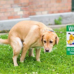 WaaHome Pack of 2 Double Sided Woof Please Clean Up After Your Pet Yard Signs with Stakes, 8"X12" Funny No Poop Pee Dog Yard Sign Lawn Sign