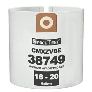 spacetent 6 pack cmxzvbe38749 filter bags for craftsman 16 and 20 gallon wet/dry vacs, part # cmxzvbe38749 38749, cmxevbe17595 bags.