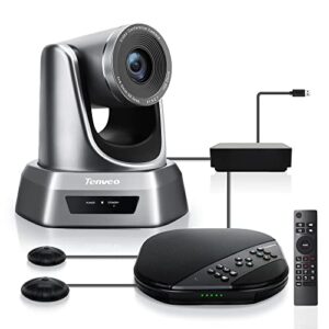 tenveo all-in-one video and audio conference room camera system 10x optical zoom usb ptz with bluetooth speakerphone expansion microphones for large remote meeting work with zoom skype