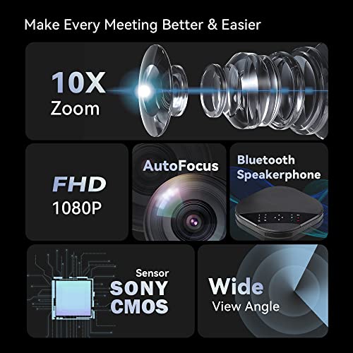 Tenveo All-in-One Video and Audio Conference Room Camera System 10X Optical Zoom USB PTZ with Bluetooth Speakerphone Expansion Microphones for Large Remote Meeting Work with Zoom Skype