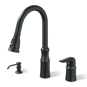 kitchen sink faucet,3 hole kitchen faucets with pull down sprayer,kitchen faucets with soap dispenser oulantron 2 hole high arc kitchen faucet matte black (brushed nickel)