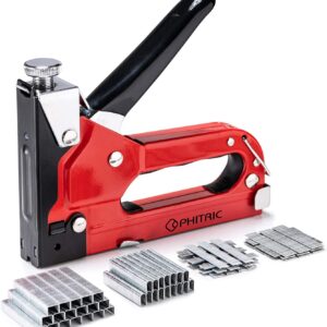 Upholstery Staple Gun Heavy Duty, PHITRIC 4 in 1 Stapler Gun with 6000 Staples, Power Finish Staplers, Manual Brad Nailer Power Adjustment Furniture Stapler Gun for Wood, Carpentry, Decoration DIY