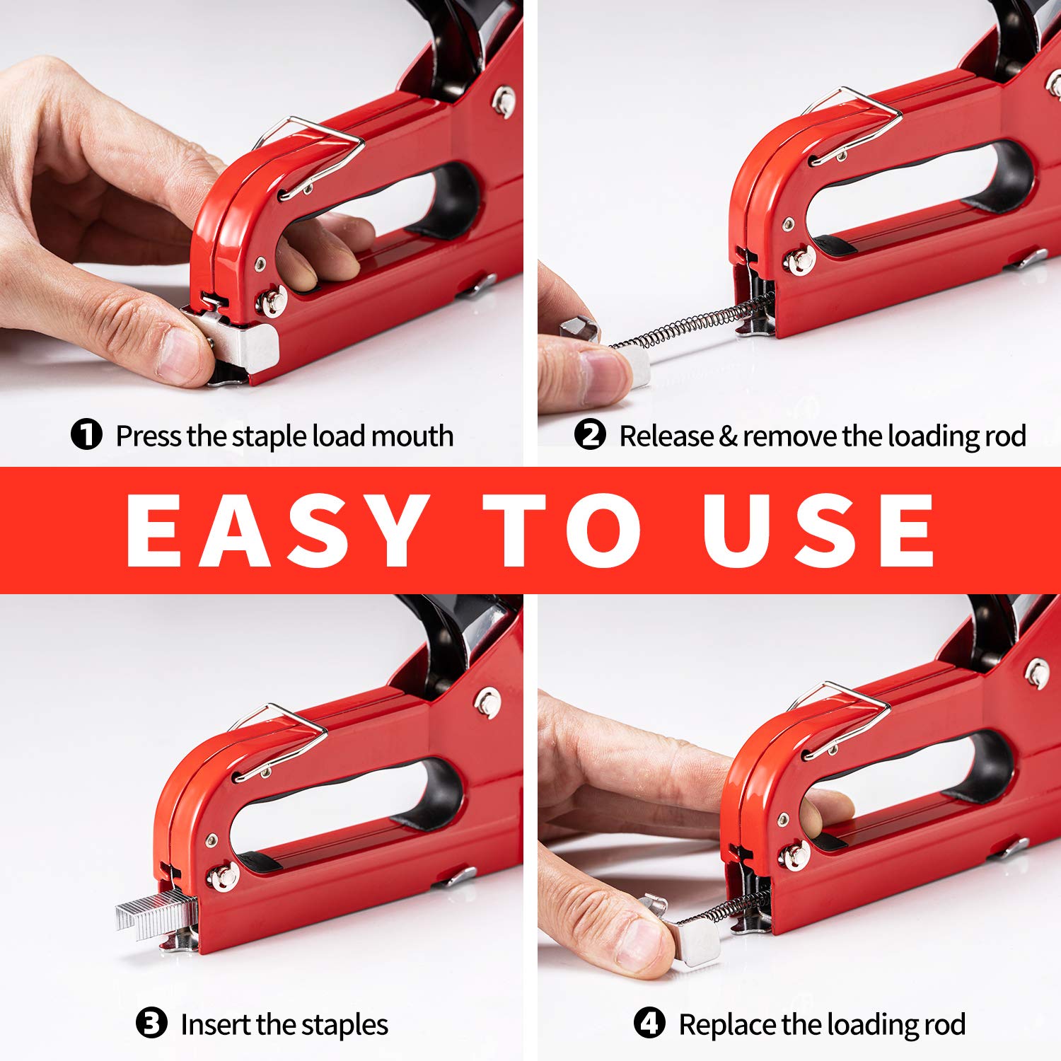 Upholstery Staple Gun Heavy Duty, PHITRIC 4 in 1 Stapler Gun with 6000 Staples, Power Finish Staplers, Manual Brad Nailer Power Adjustment Furniture Stapler Gun for Wood, Carpentry, Decoration DIY