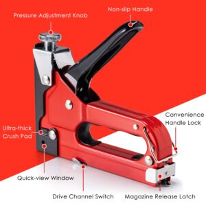 Upholstery Staple Gun Heavy Duty, PHITRIC 4 in 1 Stapler Gun with 6000 Staples, Power Finish Staplers, Manual Brad Nailer Power Adjustment Furniture Stapler Gun for Wood, Carpentry, Decoration DIY