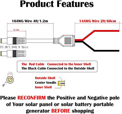 LIXINTIAN 14AWG Solar Panel Kits to 8mm Adapter Cable, with DC 5.5x2.5mm Converter, for Solar Panel and Portable Generator - 6ft