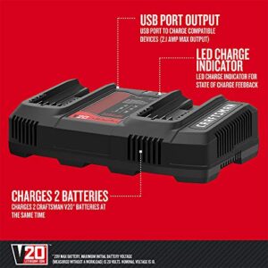 CRAFTSMAN V20 Battery Charger, Dual Port, 2.0-Ah (CMCB124)
