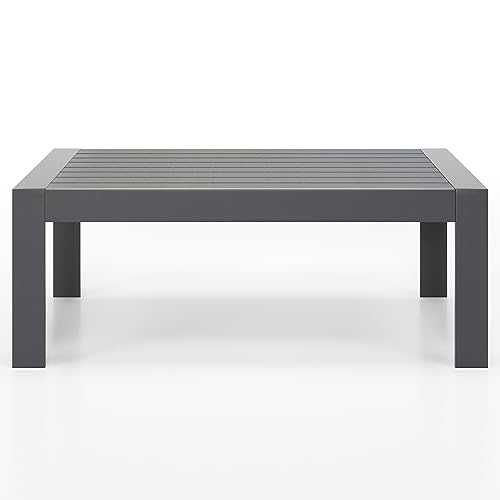 Solaste Outdoor Coffee Table for Patio, All-Weather Aluminum Patio Coffee Table Furniture with Metal Frame, Dark Grey