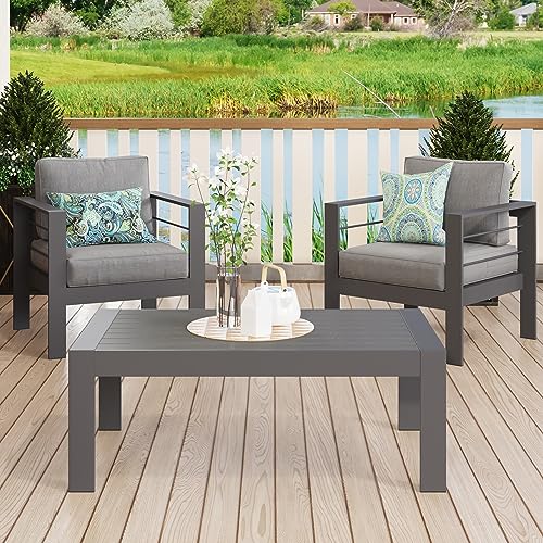 Solaste Outdoor Coffee Table for Patio, All-Weather Aluminum Patio Coffee Table Furniture with Metal Frame, Dark Grey