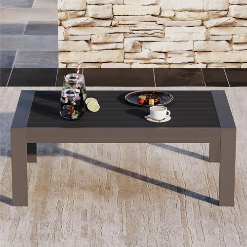 Solaste Outdoor Coffee Table for Patio, All-Weather Aluminum Patio Coffee Table Furniture with Metal Frame, Dark Grey