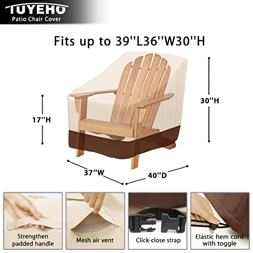 Tuyeho Patio Chair Cover 40 x 37 x 30 inch, 900D Heavy Duty Outdoor Adirondack Chair Cover, Waterproof & Weather Resistant for Your Patio Lounge Deep Seat Chair (Beige & Brown)