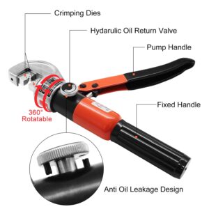 CKE Upgraded 10 Ton Hydraulic Cable Crimper Hand Tool for 1/8, 3/16 Stainless Steel Cable Railing Fittings - Heavy Duty Head with 9 Dies and Cable Cutter